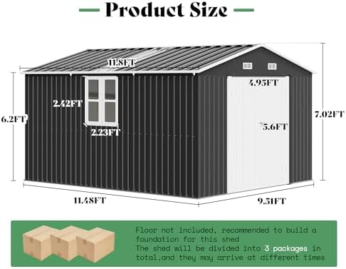 AMERLIFE 10x12x7 FT Outdoor Storage Shed with 2 Transparent Panels