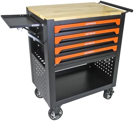 Lockable 4-Drawer Rolling Tool Chest with Wooden Top Workbench