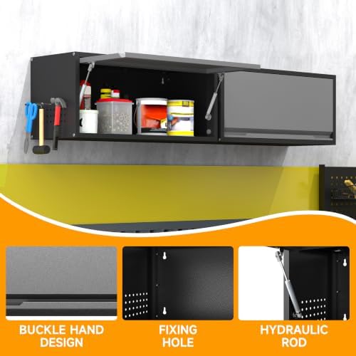 Metal Garage Wall Cabinet with Doors Side with Holes,13.8"H 1 Door Small Wall Hanging Tool Chest Cabinet ,Garage Storage Cabinet for Garage, Basement, Kitchen, Warehouse,Office, Bathroom-Black Gray