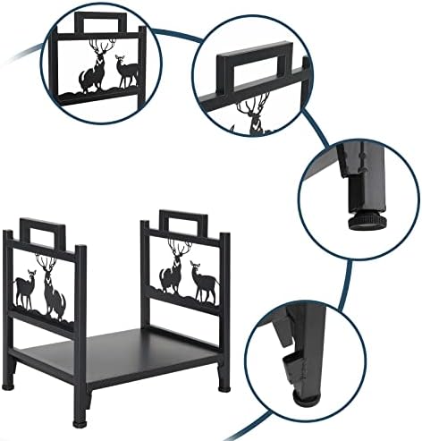 Outvita Firewood Log Rack, Small Iron Lumber Storage Holder, Wood Pile Stacker Organizer for Indoor Outdoor Fireplace Fire Stove Pit With Elk Christmas Elements Black