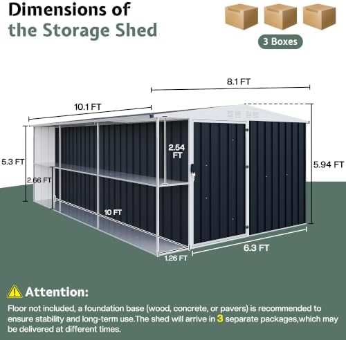AMERLIFE 8x10x6 FT Outdoor Shed with Storage Shelf for Backyard