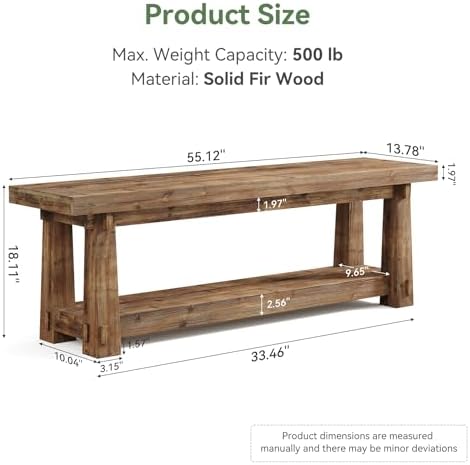55" Wood Entryway Bench with Shoe Storage, Rustic Dining Bench