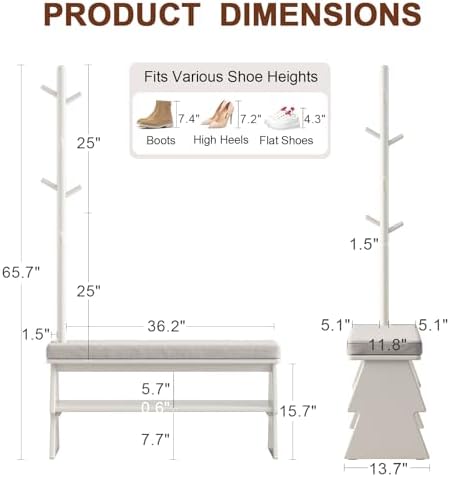 Coat Rack with Shoe Storage, Shoe Rack with 8 Hook, White