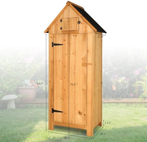 VINGLI Outdoor Wooden Storage Shed, Garden Shed Outside Tool Cabinet with Safety Latch, Patio Storage Organizer