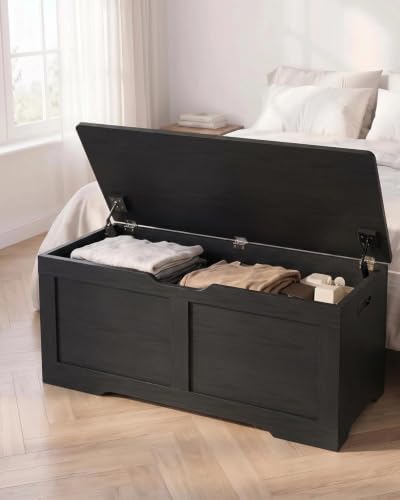 Timberer 39.4" Storage Chest with 2 Safety Hinges, Wooden Storage Trunk