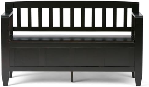 SIMPLIHOME Brooklyn 48" Wide Solid Wood Storage Bench in Dark Coffee Brown