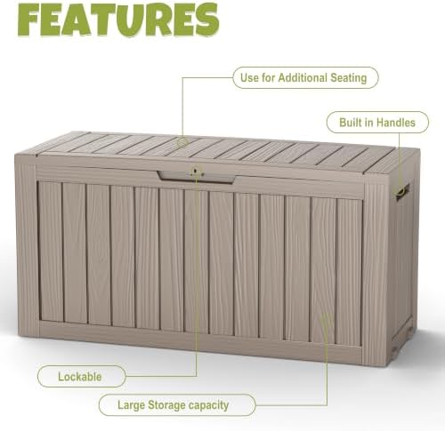 145 Gallon Outdoor Storage Box Waterproof Deck Box with Wheels, Grey