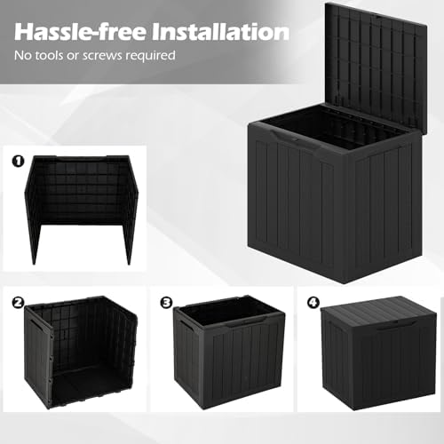 Giantex 25 Gallon Outdoor Storage Box, Patio Deck Box with Lockable Lid, Wicker-woven Texture, Waterproof Storage Bench for Pool Accessories, Garden Tools, Package Delivery, Patio Furniture (Black)