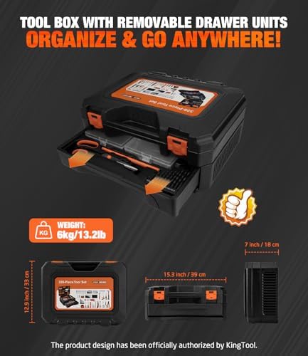 328-Piece Home Tool Kit with Detachable Drawer Storage Case