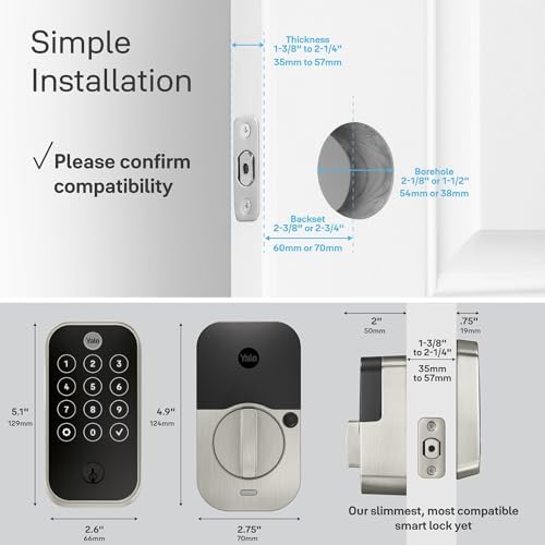 Yale Extended Range WiFi Smart Lock Deadbolt, Satin Nickel