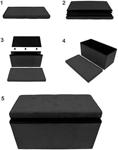 Sorbus Collapsible Storage Ottoman Bench (Black, Medium (15” x 30” x 15”))