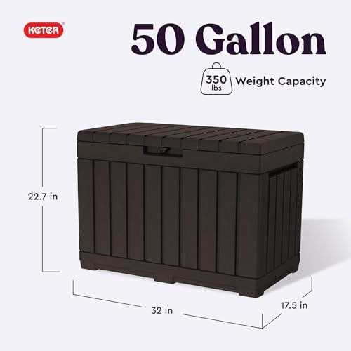 Keter Kentwood 50 Gal Outdoor Storage Box and Patio Side Table