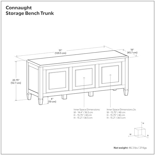SIMPLIHOME Connaught 51" Wide Solid Wood Trunk Bench in Black