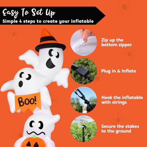 JOYIN Halloween Inflatable Ghost Outdoor Decorations, Giant Overlap Ghost Inflatable Decor with LEDs, Blow Up Yard Decorations for Halloween Party Garden Lawn Yard Decor
