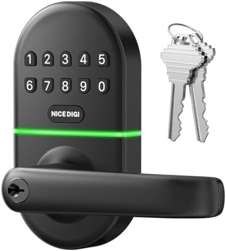 Keypad Door Lock with Handle, Smart Keyless Entry with Code for Front Door