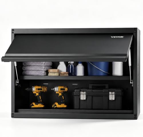 VEVOR Metal Storage Cabinet, 120lbs Load Capacity per Shelf, 20'' Tall Wall-Mounted Powder-Coating Steel Garage Cabinet with Adjustable Shelf, Press to Close & Open Door Perfect for Office Garage Tool