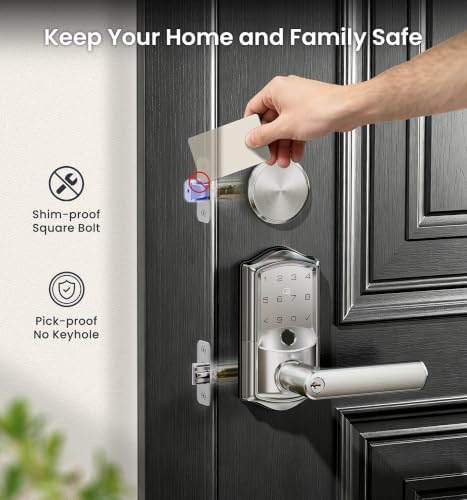Veise VE029-E WiFi Smart Lever Lock with Non-Keyed Deadbolt, Satin Nickel