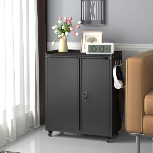 Metal Garage Storage Cabinet with Wheels, Lockable Rolling Tool Cabinet