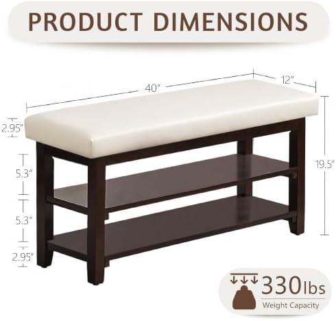 40" Wooden Shoe Rack with Seating, Entryway Bench with Shoe Storage, Beige
