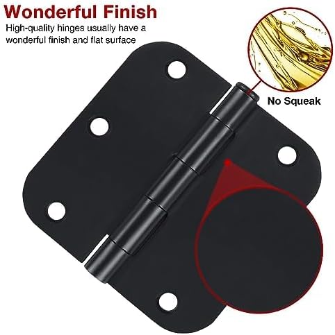 Rounded Door Hinges 3-1/2" x 3.5 inch, 5/8 Radius, Matte Black 3 ½ Inch 42 Pack