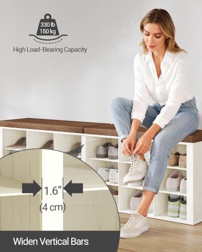 Hzuaneri Shoe Storage Bench with Cushion, Storage Bench with 18 Cubbies