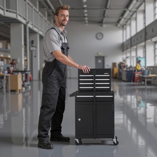 VEVOR Rolling Tool Chest, 2-in-1 Design, 5 Drawers Tool Cabinet Organizer with Detachable Top Metal Toolbox, Lock Bar, Protective Liner, and Tools Rack, Garage Storage Cabinet for Warehouse, Workshop