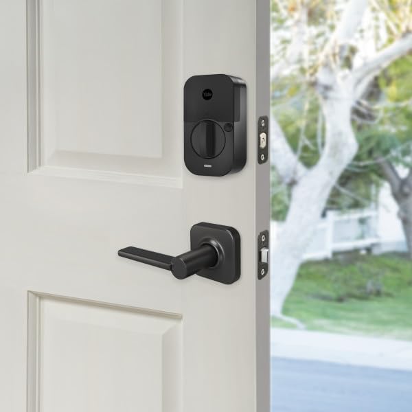 Yale Assure Lock 2 Touch Deadbolt, Black Suede Keyed Smart Entry Door Lock with Valdosta Lever and Wi-Fi Connected Touchscreen Keypad and Fingerprint Scanner for Code Entry, B-YRD420-F-WF1-VL-BSP