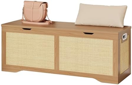 LIKIMIO 47.2" Rattan Storage Ottoman Bench Chest, Rustic Wood