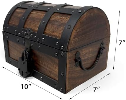 Nautical Cove Handmade Wooden Treasure Chest Storage Box – Deluxe Design with Real Leather Accents, Working Iron Lock & Skeleton Keys, Decorative Keepsake Chest (Medium - 10 x 7 x 7)