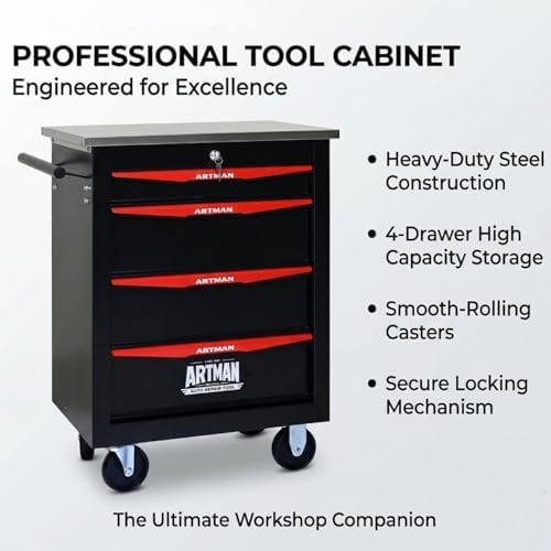 Rolling Tool Chest,Stainless Steel Worktop,Black,4‑Drawer
