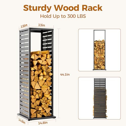 4ft Firewood Rack，Fire Wood Log Holder as Indoor Plant Stand, Outdoor Privacy Screen, Firewood Storage for Fire Pits Fireplace Pergola Gazebo Patio Deck Balcony Black