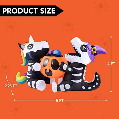 Joiedomi 6 FT Halloween Inflatables Outdoor Decorations, Sitting Skeleton Unicorn & Dinosaur with Pumpkin Blow Up Yard Decor, LED Lighted Holiday Lawn Garden Patio Outside Inflatables Decor