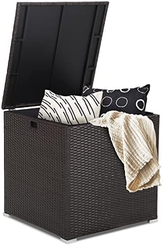 RELAX4LIFE Outdoor Storage Box 72-Gallon - Outside Wicker Storage Bin with Waterproof Zippered Liner, Gas Strut, Package Delivery Boxes for Outside, Accessories, Garden Tools Storage Deck Box