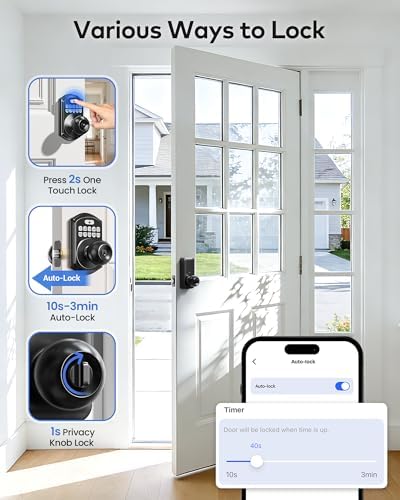 TEEHO TE018 Smart Keypad Door Lock with Handle, App Control, Matte Black