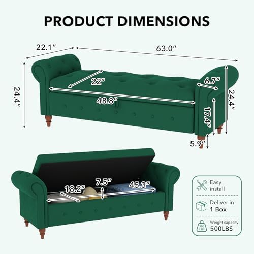 Storage Bench, End of Bed Bench with Pull Ring Design