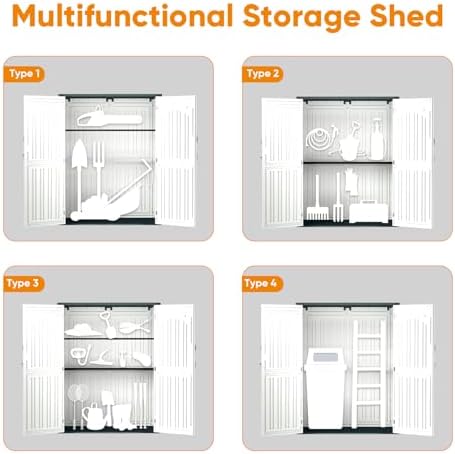 ZYJOYY Outdoor Storage Shed, 59 Cuft Outside Waterproof Storage Cabinet, HDPE Resin Plastic 385 Gallon Outdoor Storage Container, Vertical Lockable Storage Shed (Light Grey, 59 cuft/No Shelves)
