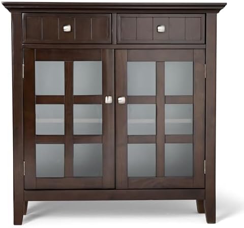 SIMPLIHOME Acadian 2-Seater Storage Bench and Cabinet Set in Brunette Brown