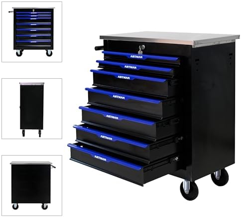 RYH 7 Drawers Rolling Tool Chest (Black-Blue, 7-Drawers 30.7" H×25.9" W)