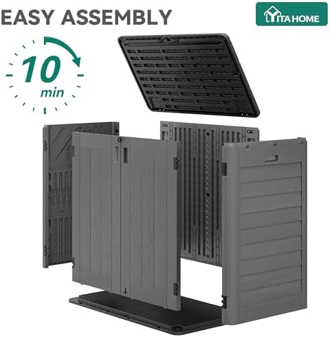 YITAHOME Outdoor Storage Shed w/o Shelf, 30 cu ft Horizontal Storage Shed Outdoor, Resin Waterproof Storage Cabinet for Garage, Poolside, Bikes, and Garden (Dark Gray + Black)