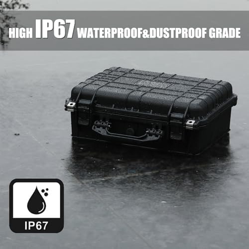 Mayouko 16" Waterproof Plastic Toolbox with Foam Insert, 16" x 13.2" x 7", IP67 Lockable Storage Box, Customizable Foam, Shockproof Hard Case Weatherproof Container, Protective Hard Camera Case