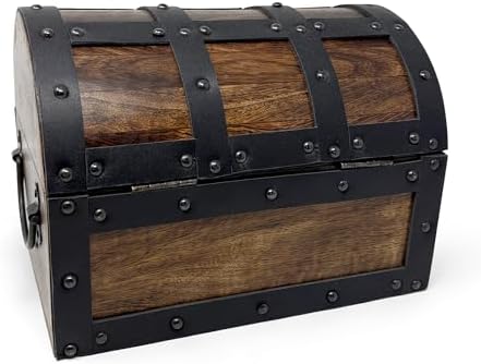 Nautical Cove Handmade Wooden Treasure Chest Storage Box – Deluxe Design with Real Leather Accents, Working Iron Lock & Skeleton Keys, Decorative Keepsake Chest (Medium - 10 x 7 x 7)