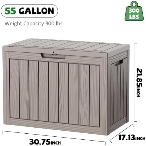 DRATO 55 Gallon Outdoor Storage Box Waterproof, Lockable Resin Deck Boxes