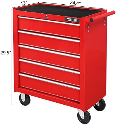 TUFFIOM 5-Drawer Rolling Tool Chest w/Drawers & Lock, Tool Storage Cabinet with Lockable Wheels, Top Cushion & Drawer Liners, Tool Organizer Box for Garage, Warehouse & Repair Sho