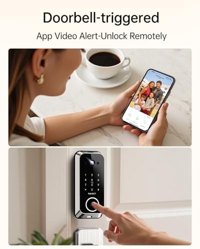 Hornbill Video Smart Lock with Camera: 10-in-1 Ring+2K Camera+Doorbell+Fingerprint Keyless Entry Door Lock, Built-in WiFi Deadbolt(only 2.4G), Two-Way Audio/App Remote Control/PIR, Satin Nickel