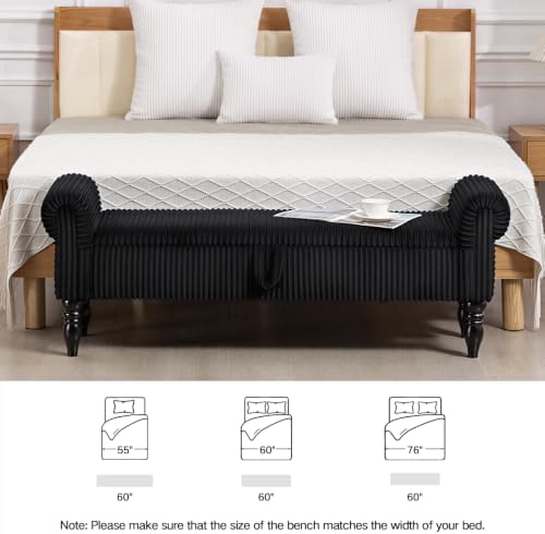 60" Storage Bench for Bedroom,End of Bed Bench with Storage