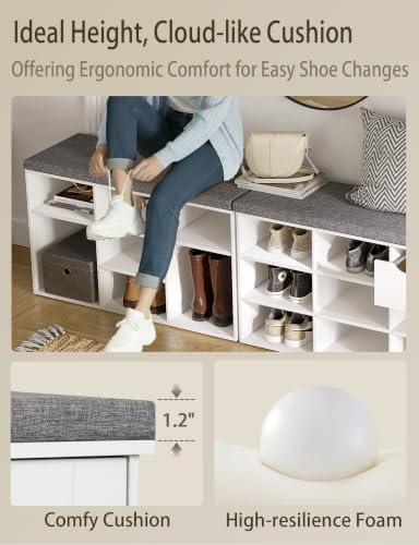DINZI LVJ Shoe Storage Bench with Cushion, 31.5" Cubby Shoe Rack, 9 Cubbies