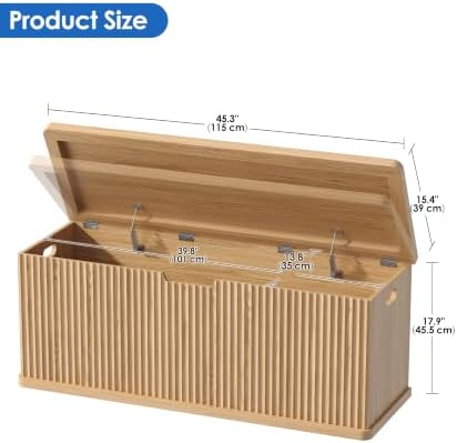 Akxomel 45.3" Fluted Storage Chest Wooden Storage Trunk 2 Safety Hinges Oak