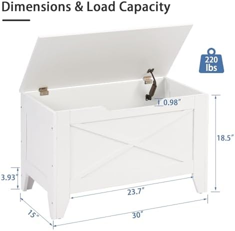 VECELO 30" Storage Chest with Lift Top Storage, Farmhouse Style Ottoman with Handwoven Wicker Cushion, Safety Hinges, Ideal for Entryway, Bedroom, Living Room, Ivory White