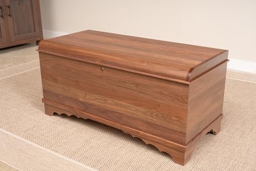 Rustic Red Door Co. Cedar Hope Chest with Waterfall Top, Amish Made Wooden Storage Trunk Box for Bedroom, Blanket, Clothes, Anti-Slam Hinges and Lock, 46", Walnut Wood, Natural Stain