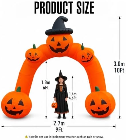 10FT Halloween Inflatable Pumpkin Archway Decorations with Built-in LEDs